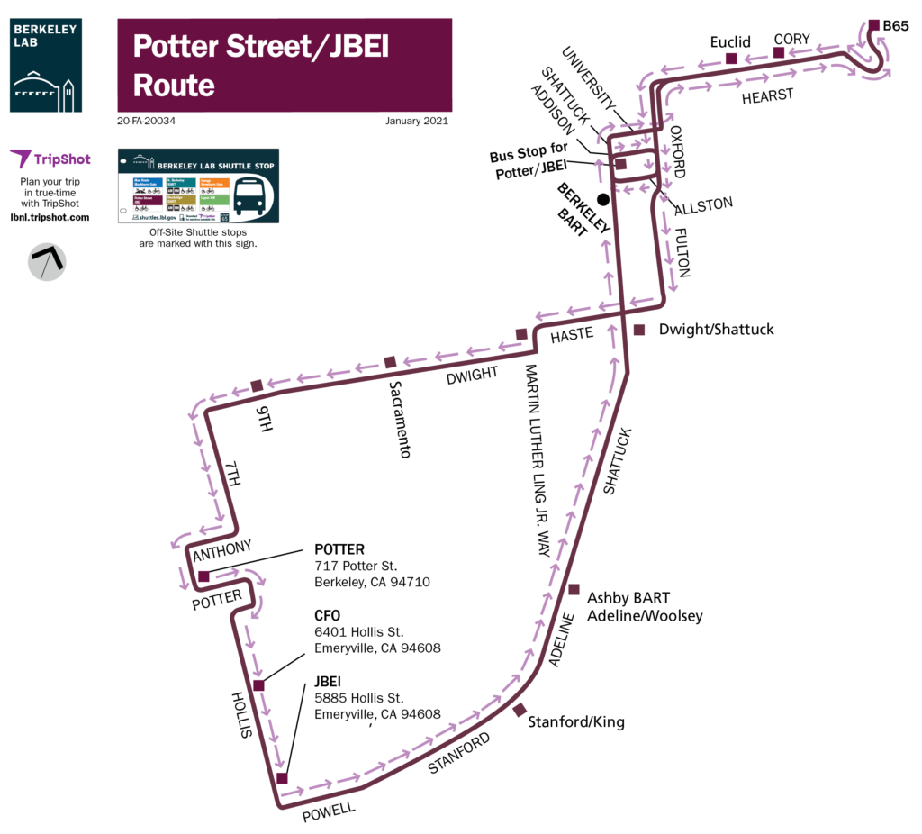 Berkeley Lab Potter Street / JBEI shuttle route mpa.