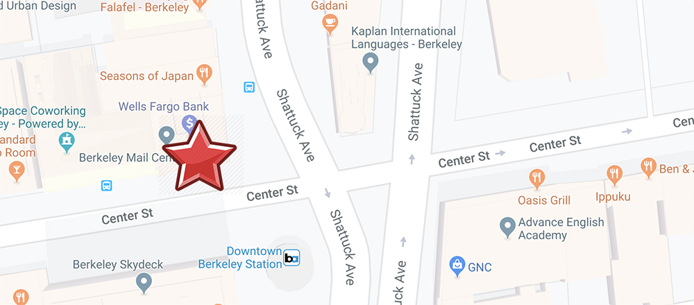 map of downtown berkeley with shuttle stop marked