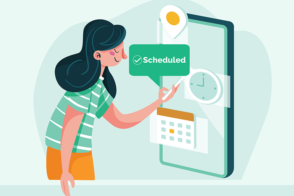 illustration showing a woman using the Scoop carpooling app